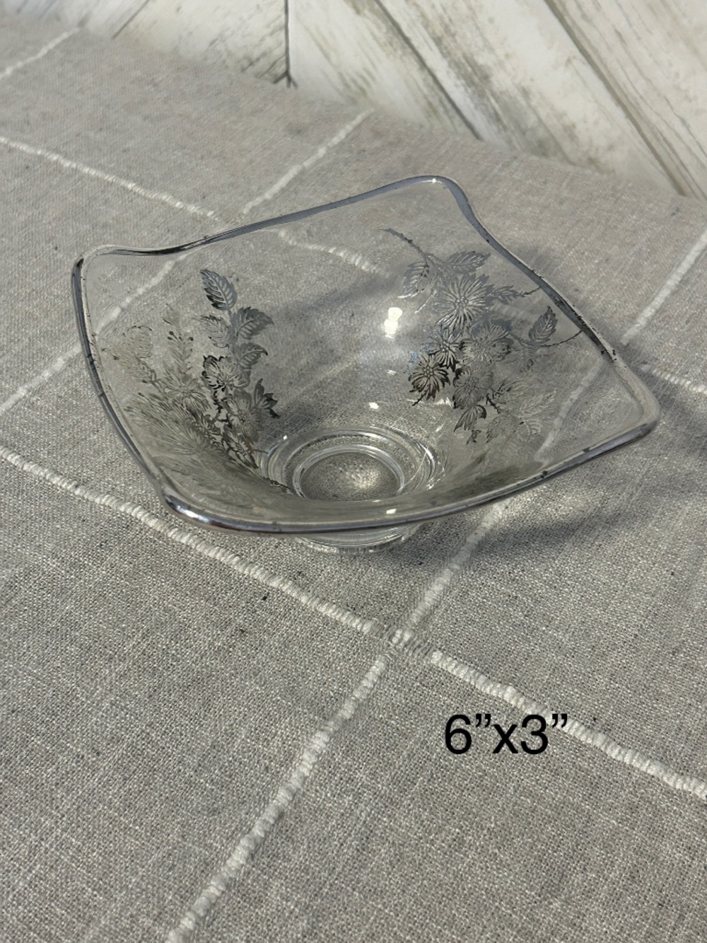 VTG Silver City Glass Flanders Square Bowl Poppies Silver Overlay Candy Trinket